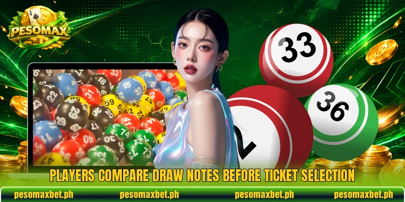 Players compare draw notes before ticket selection Players compare draw notes before ticket selection