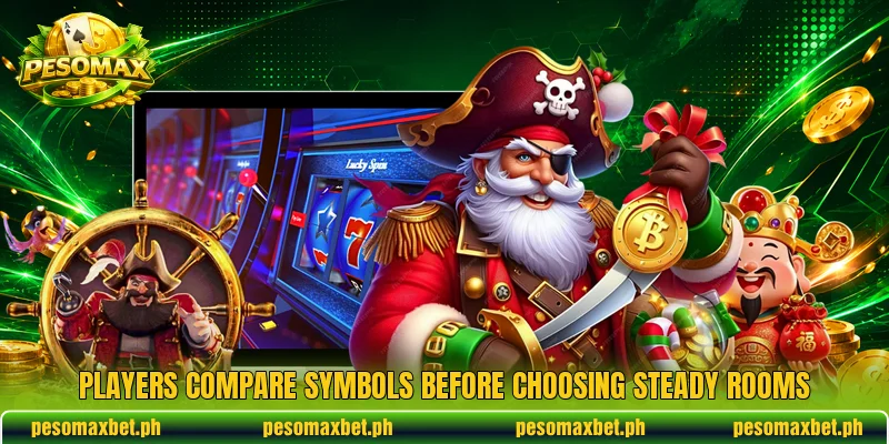 Players compare symbols before choosing steady rooms Players compare symbols before choosing steady rooms