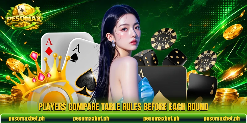 Players compare table rules before each round Players compare table rules before each round