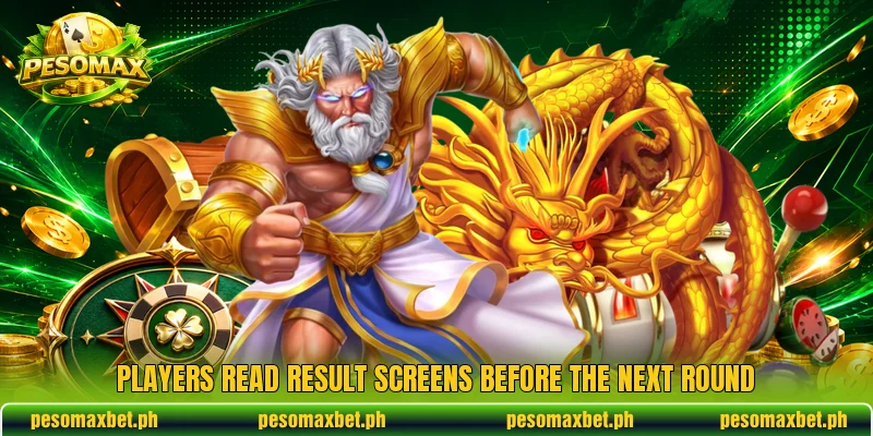 Players read result screens before the next round Players read result screens before the next round